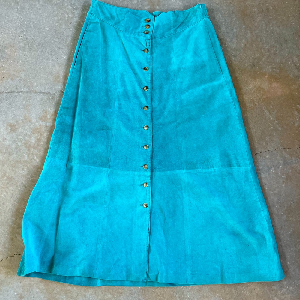 Turquoise Midi Suede skirt